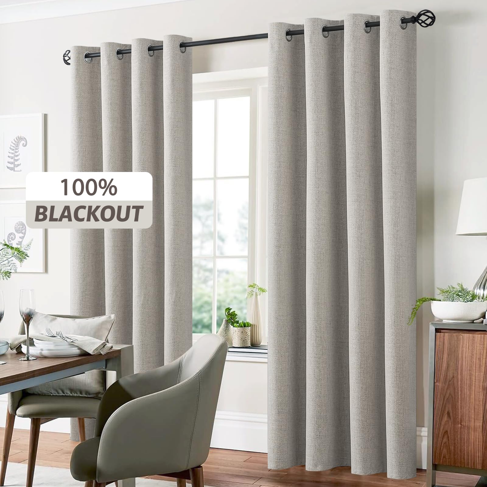 Yakamok Oatmeal Linen Textured Curtains 90 Inches Long for Living Room