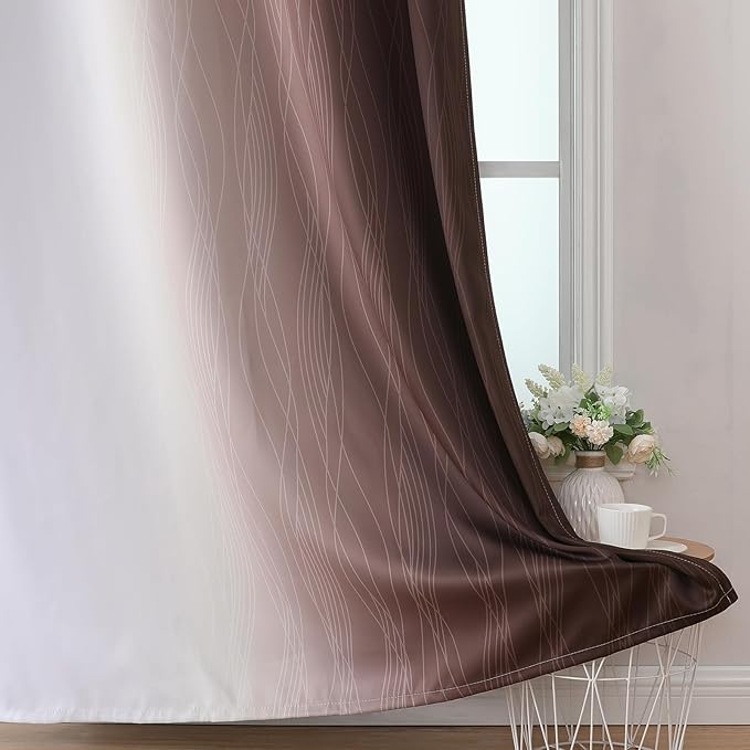 Estelar Textiler Brown and Greyish White Blackout Curtains 42Wx84L 2 Panels