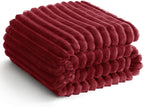 HIMEET Deep Red Ribbed Twin Blanket for Bed - 300GSM Lightweight Soft Fleece Blanket for Men Women, Blankets Graduation Birthday Gifts, Striped Spring Home School Dorm Decor, Deep Red, 60x80 Inches