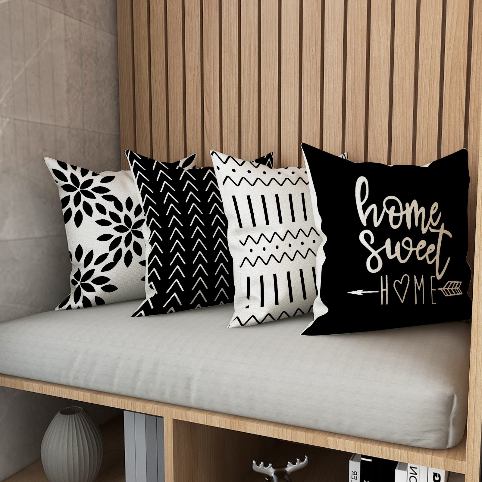 YCOLL Pillow Covers 22x22 Set of 4, Modern Sofa Throw Pillow Cover, Decorative Outdoor Linen Fabric Pillow Case for Couch Bed Car, Black