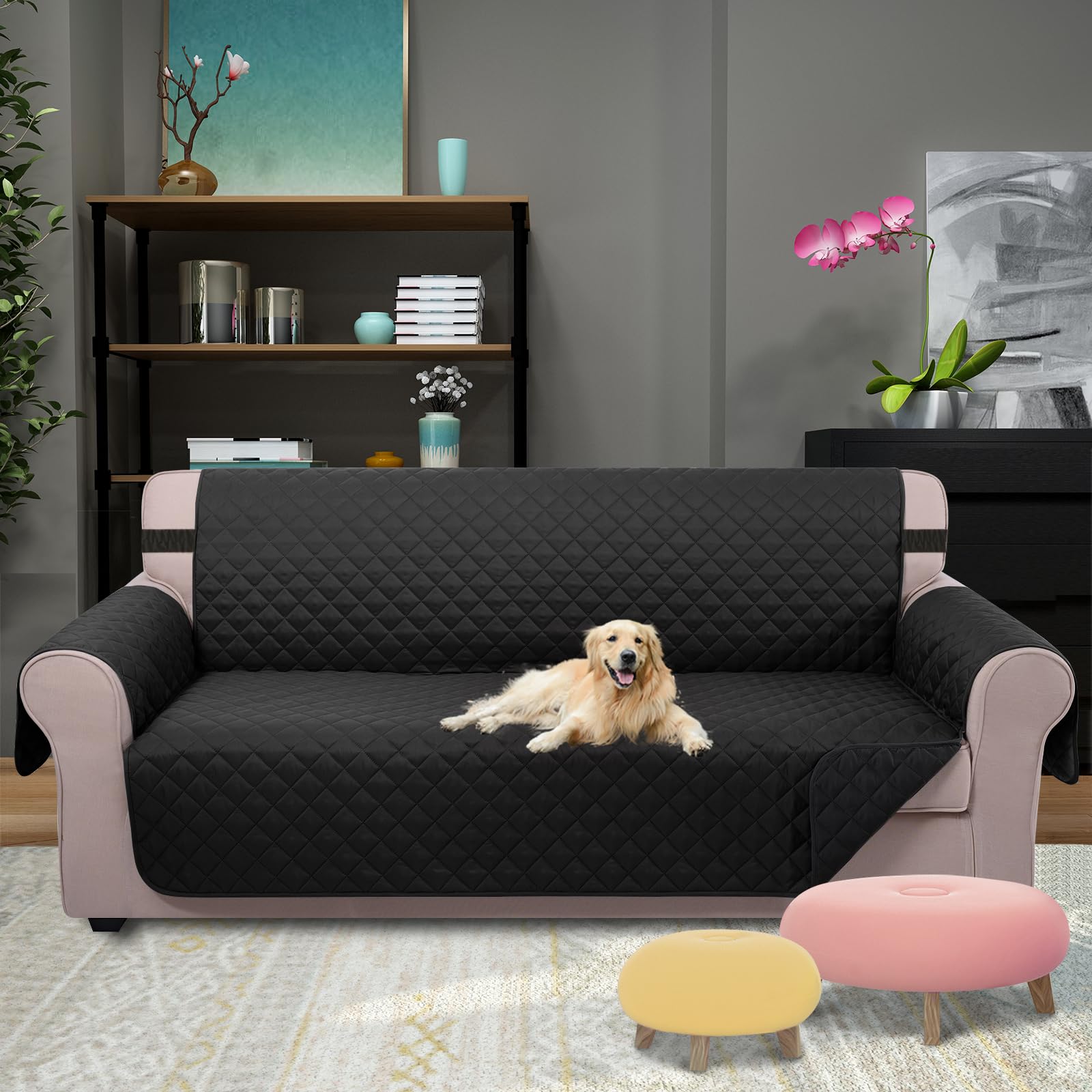 U-NICE HOME Large Sofa Cover Reversible Couch Cover for Dogs, Black
