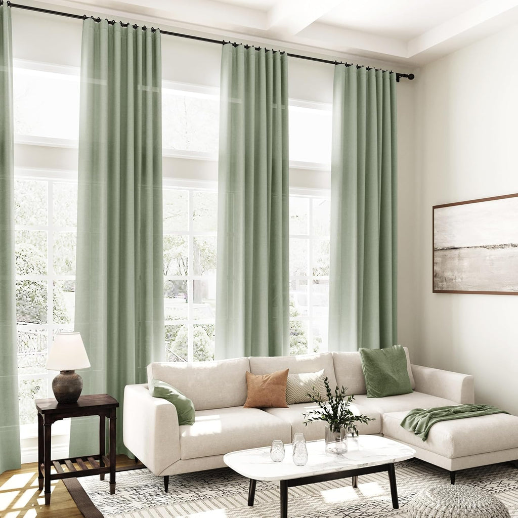 Desert Sage Linen Curtains for Living Room 105 Inches Long Light Filtering Semi Sheer Curtain Back Tab Rustic Farmhouse Decor Elegant Luxury Boho Drapes for Bedroom Dinner Room 52x105, 2 Panels