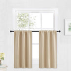RYB HOME Cafe Curtains 30 inch Length, Short Light UV Heat Blocking Energy Saving Privacy Curtain Tiers for Basement Bathroom Kitchen Window, Width 29 by Length 30, Biscotti Beige, 2 Panels