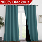 NICETOWN 100% Blackout Blinds, Laundry Room Decor Window Treatment Curtains, Thermal Insulated Energy Smart Drapes and Draperies for Villa, Hall and Studio, Sea Teal, Set of 2, 55 inches x 96 inches