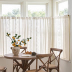 jinchan Belrose Linen Floral Cafe Curtains 45 Inch Length Embroidered Farmhouse Curtains for Kitchen Bedroom Bathroom Small Windows Curtain Set Light Filtering 2 Panels White