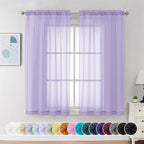 Chyhomenyc Lilac Sheer Curtains 54 Inch Long 2 Panels, Light Filtering Rod Pocket Voile Short Curtains Drapes for Living Room Bedroom Small Windows, 42Wx54L Inches