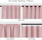 PONY DANCE Kitchen Curtains Short - Thermal Insulated Window Covering Curtain Panels with Rod Pocket/Back Tab Light Block for Bathroom, Wide 42 by Long 45 Inches, Blush Pink, 2 Pieces