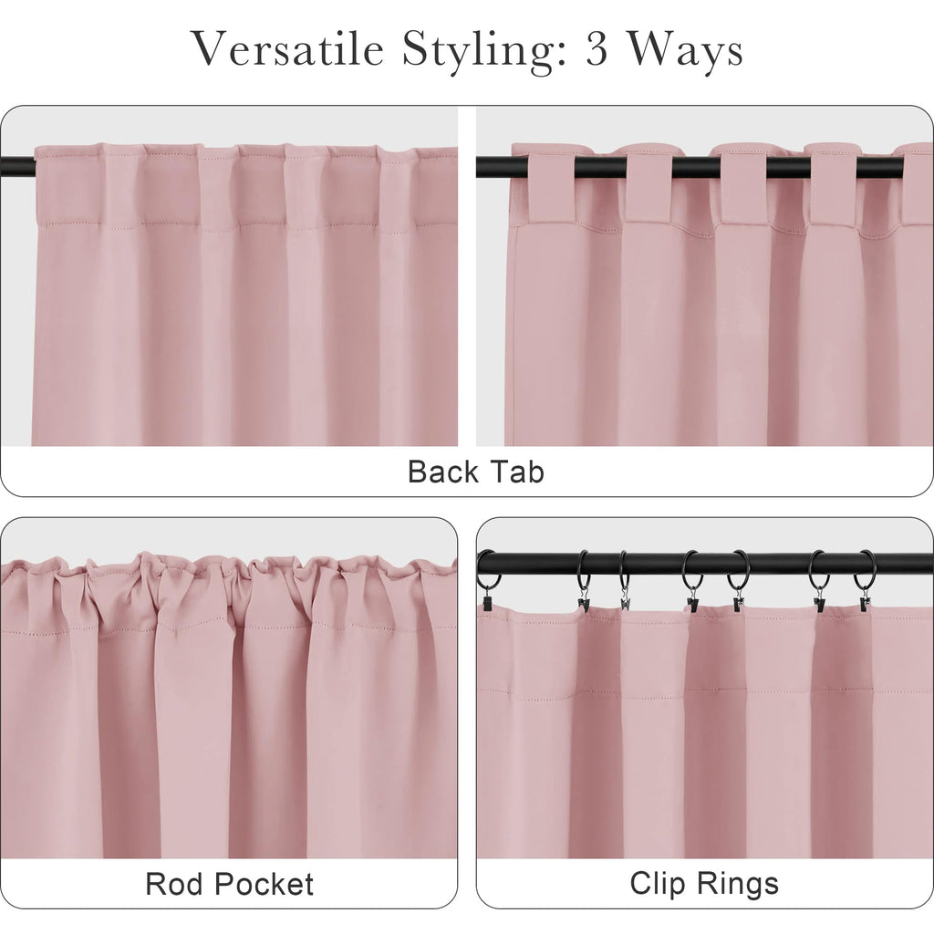 PONY DANCE Kitchen Curtains Short - Thermal Insulated Window Covering Curtain Panels with Rod Pocket/Back Tab Light Block for Bathroom, Wide 42 by Long 45 Inches, Blush Pink, 2 Pieces