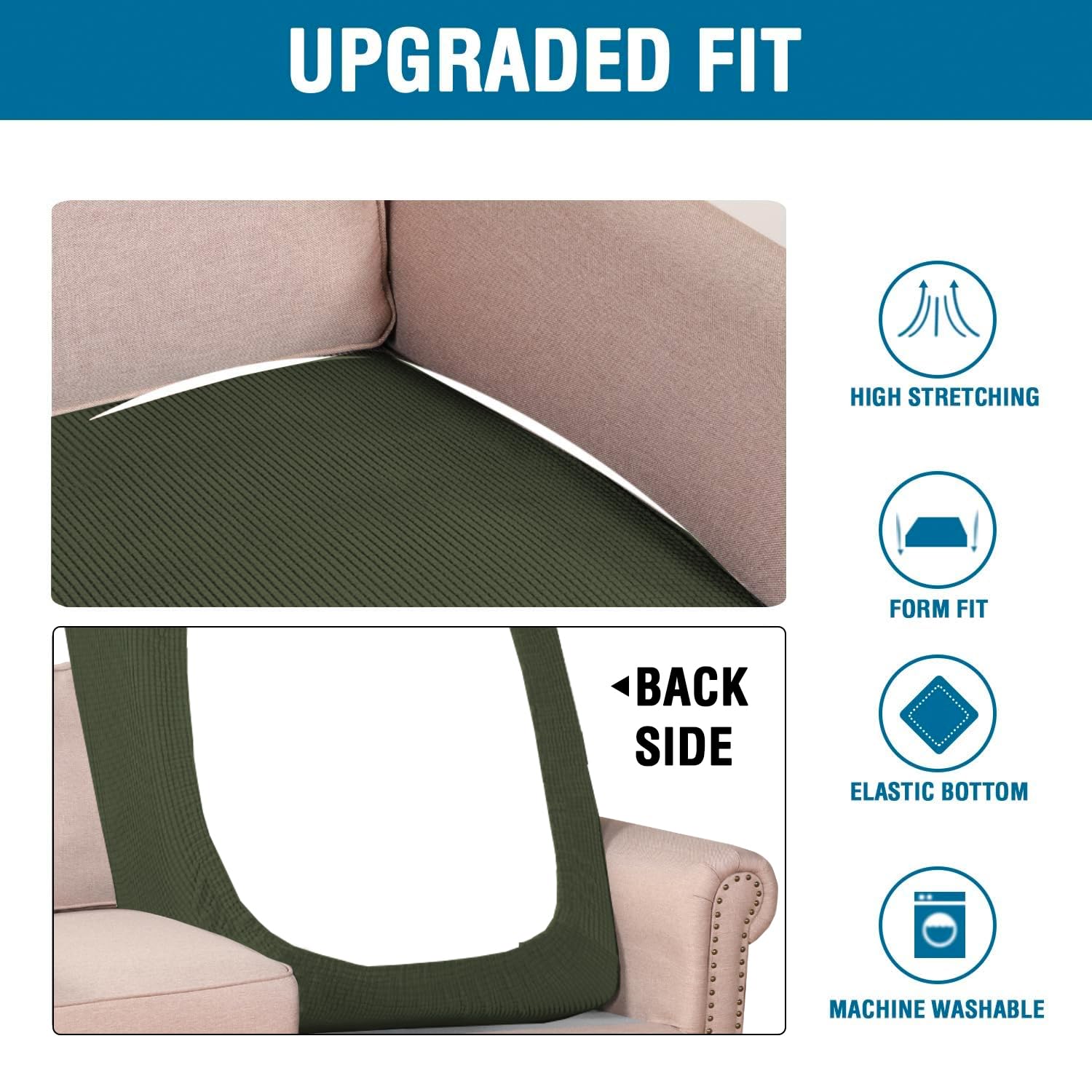 H.VERSAILTEX Super Stretch Individual Chaise Cover Sectional Couch Covers for L Shaped Sofa Both Left/Right Featuring Thick Jacquard Textured Twill Fabric (1 Piece Chaise Cover, Olive)