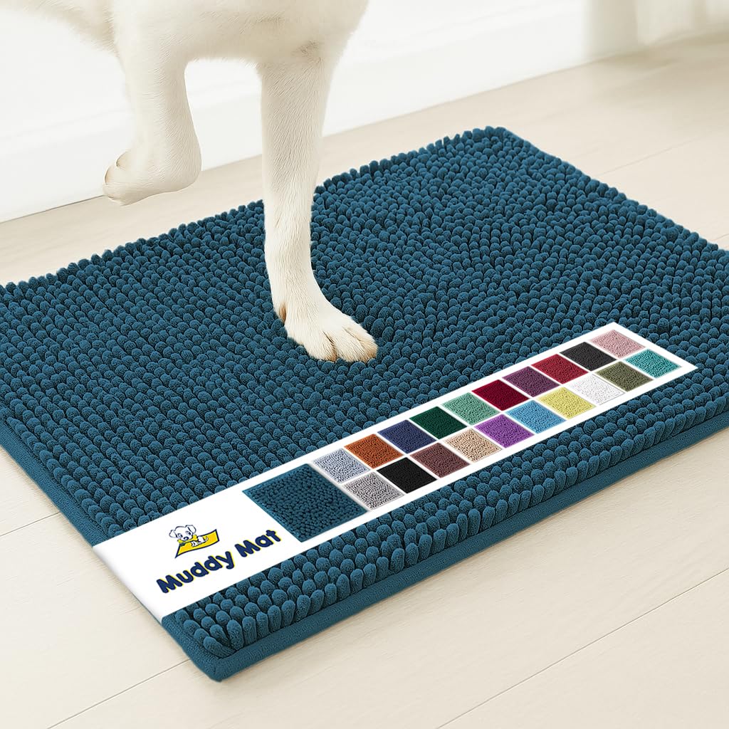 Muddy Mat® | Super Water Absorbent Door Mat Indoor, Microfiber Quick Dry Chenille Entryway Rug,Slip Resistant Front Door Mat,Indoor Mats for Entryway,Machine Washable Pet Rug, Atlantic Blue 6ft x 9ft