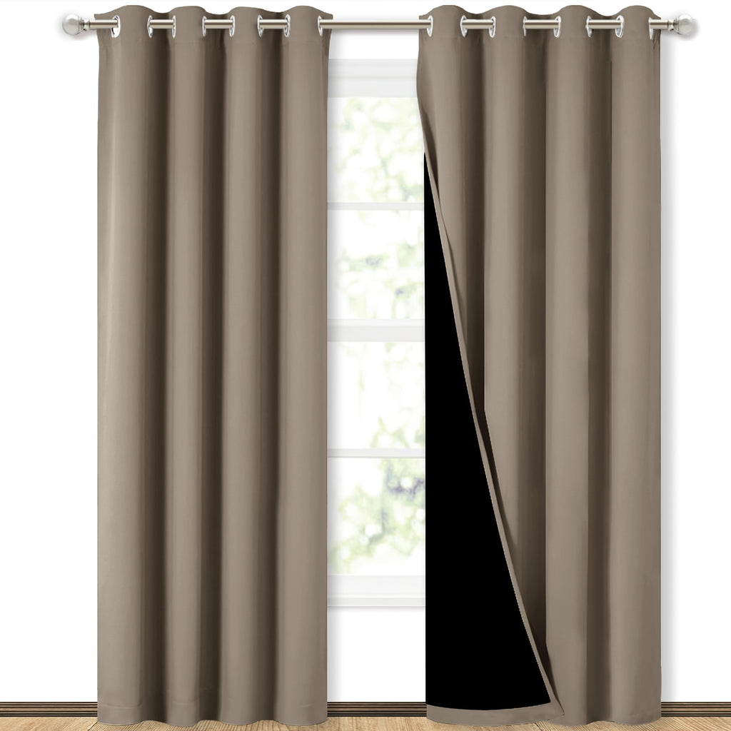 NICETOWN Taupe Full Shade Curtain Panels, Pair of Energy Smart & Noise Blocking Out Blackout Drapes for Dining Room Window, Thermal Insulated Guest Room Lined Window Dressing, 52 x 84 inch