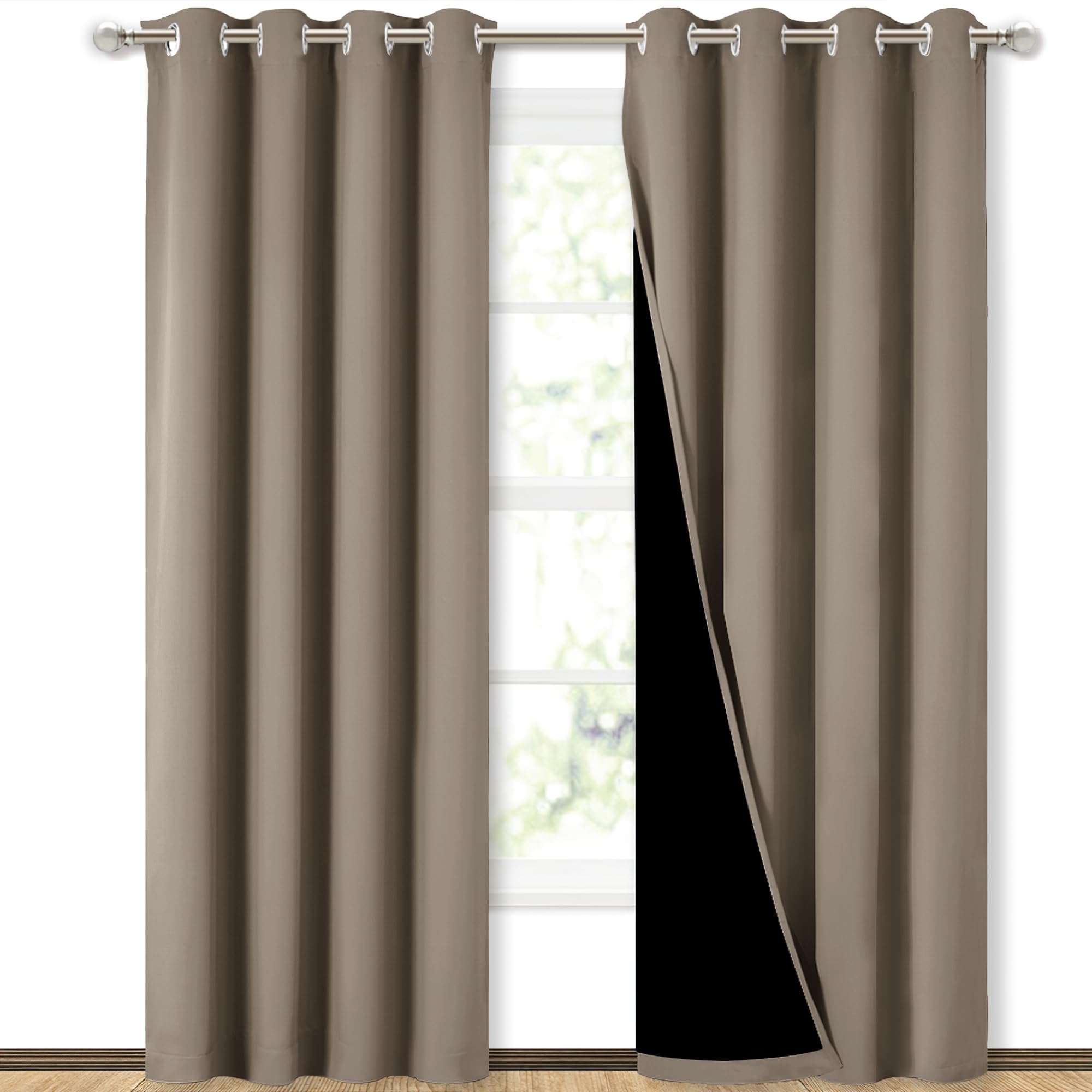 NICETOWN Taupe Full Shade Curtain Panels, Pair of Energy Smart & Noise Blocking Out Blackout Drapes for Dining Room Window, Thermal Insulated Guest Room Lined Window Dressing, 52 x 84 inch