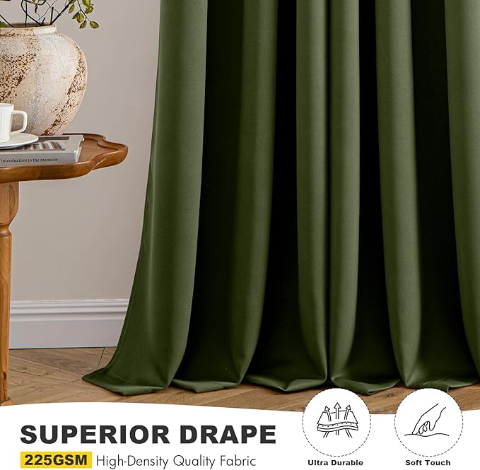 MIULEE Blackout Curtains for Bedroom 2 Panels 40 x 90 Inch Long Olive Green