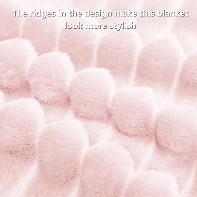 HIMEET Pink Queen Size Blanket for Bed, 300GSM Ribbed Fleece, 90 x 90 in