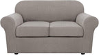H.VERSAILTEX 3 Piece Stretch Sofa Covers for 2 Cushion Loveseat Couch - Thicker Jacquard Fabric (Medium Sofa, Taupe)