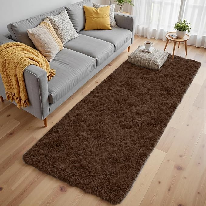 2x6 Fluffy Shag Area Rugs for Living Room Bedroom: Soft Plush Carpet Brown