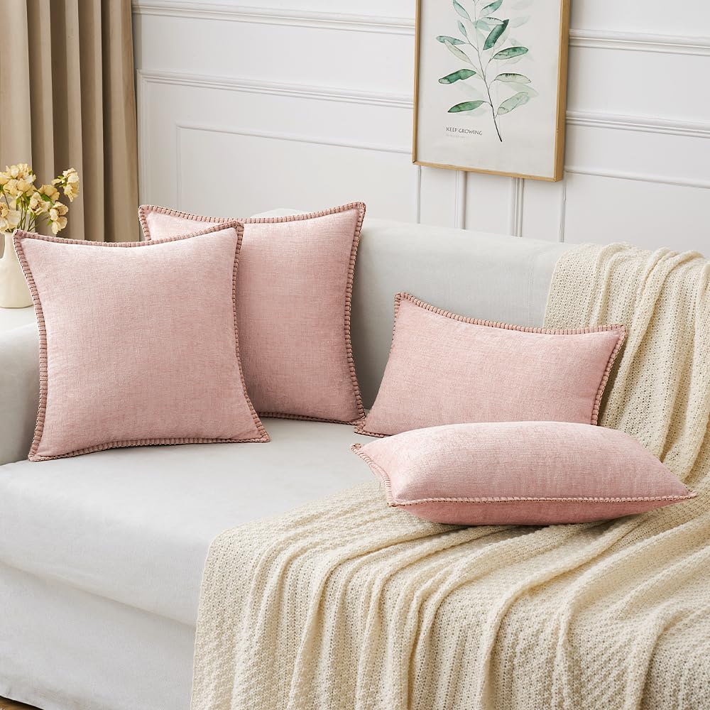 MIULEE Decorative Couch Throw Pillow Covers 20x20 Inch Pink 2 Pack