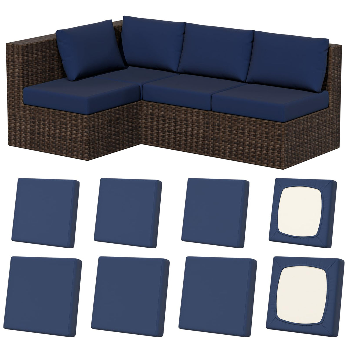8Pcs Outdoor Cushion Covers, Stretch Patio Furniture Couch Chair Slipcovers