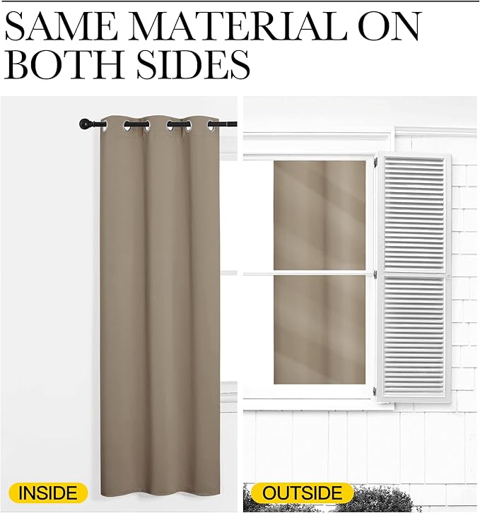 NICETOWN Thermal Insulated Taupe Blackout Curtains for Bedroom, Set of 2, 70 by 63 inches Long, Window Treatment Solid Grommet Room Darkening Drape Panels for Bedroom
