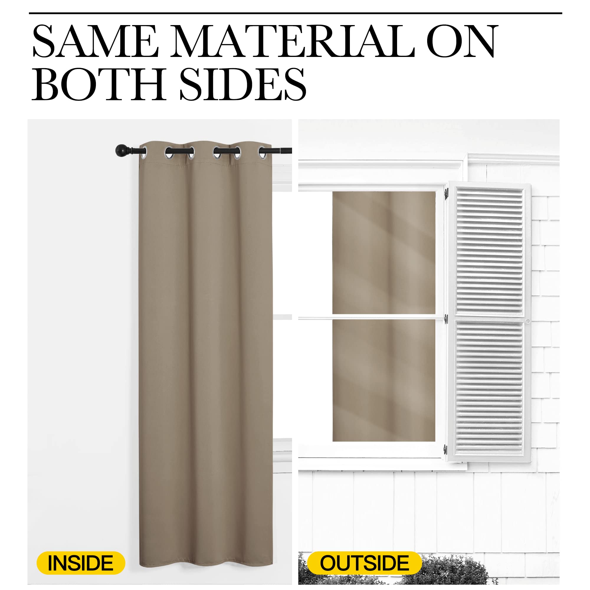 NICETOWN Taupe Blackout Curtains Panels for Bedroom, 2 Panels, 52 x 92 Inch, 3 Pass Microfiber Noise Reducing Thermal Insulated Solid Ring Top Blackout Window Drapes
