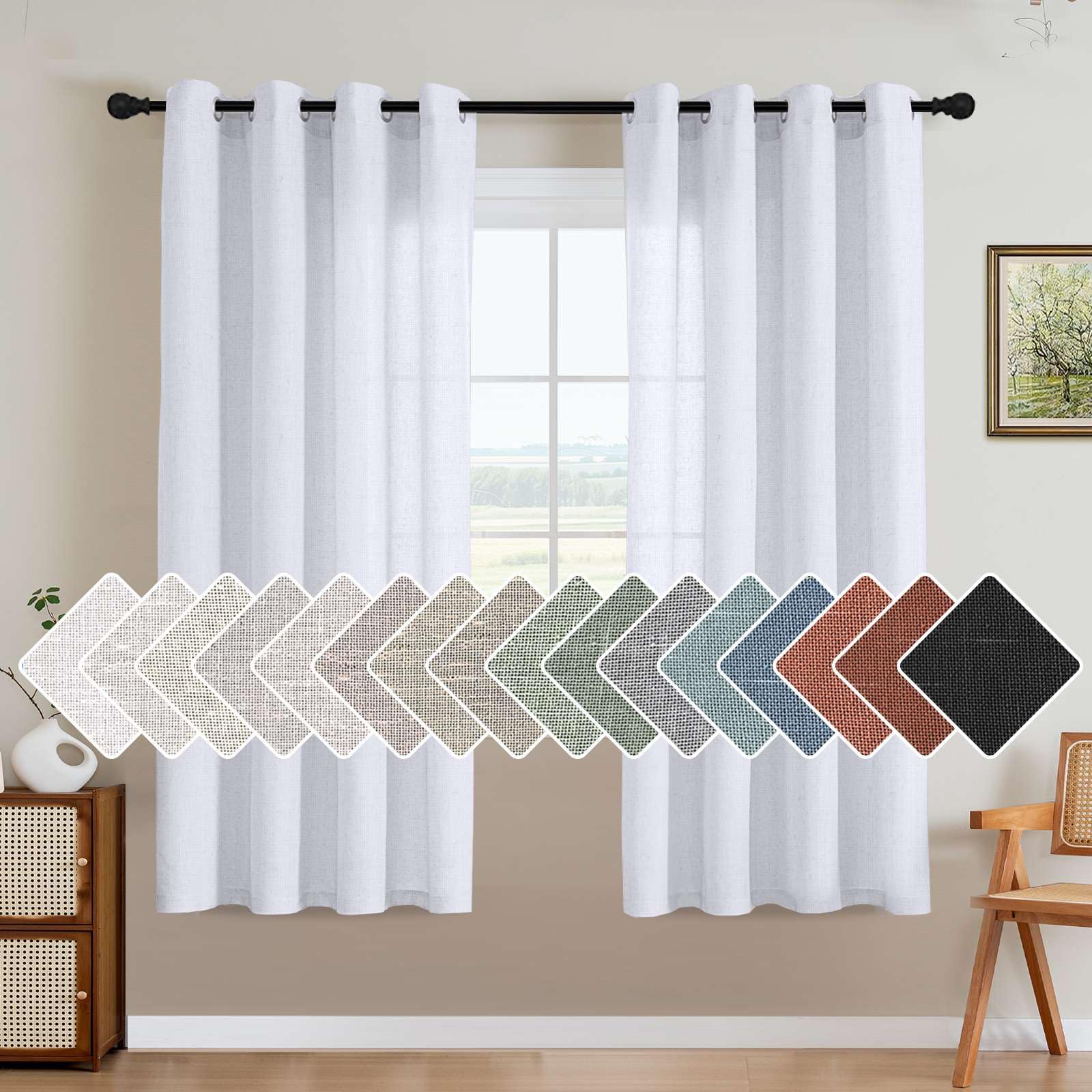 H.VERSAILTEX Living Room Linen Curtains Home Decorative Grommet Curtains Privacy Added Energy Saving Light Filtering Window Treatments Draperies for Bedroom, Bright White, 2 Panels, 52 x 72 - Inch