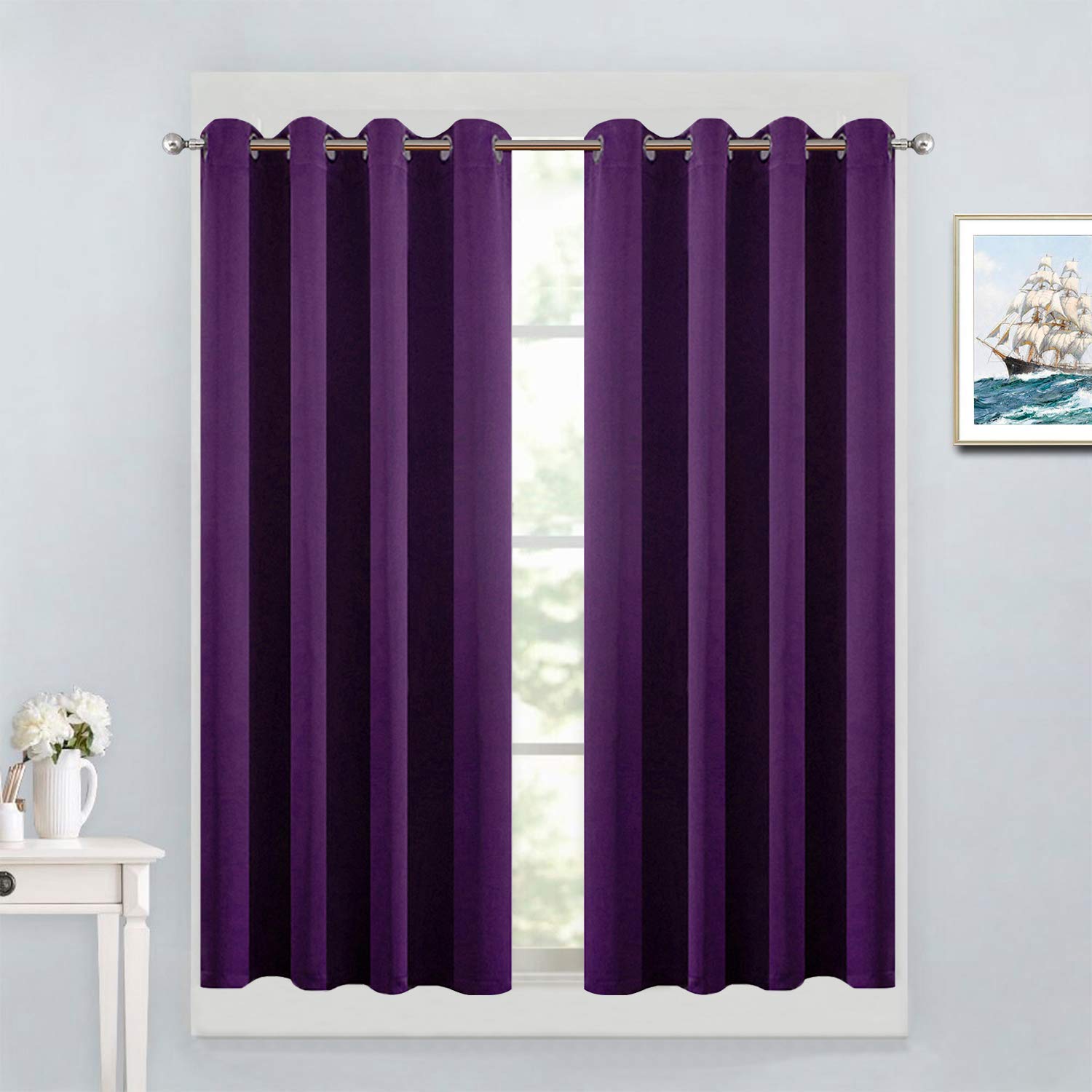 Yakamok Room Darkening Curtains 52x45 inch Length Purple-Living Room