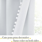 NICETOWN Pom Poms Trimming Blackout Curtains, Farmhouse Blackout Window Curtains Set of 2 Panels, Thick Thermal Insulated Vertical Drapes for Girls Boys Room Playroom, Greyish White, W52 x L84 inch