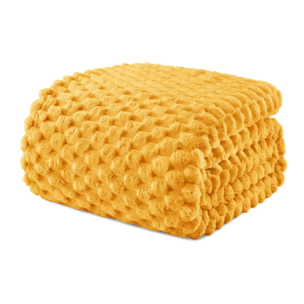 Exclusivo Mezcla 3D Fleece King Size Blanket for Bed, Mustard Yellow