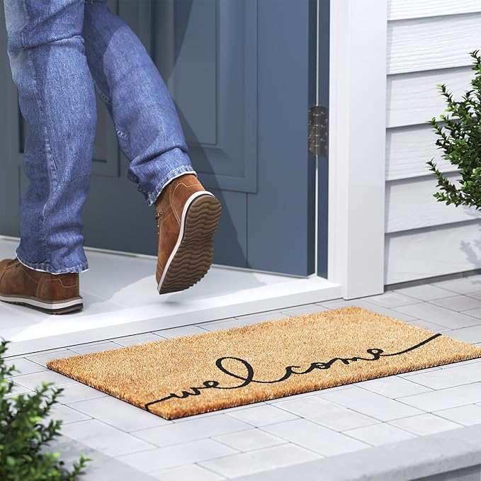 Barnyard Designs Doormat Welcome Mat for Outdoors, Large Front Door Entrance Mat, Brown (Cursive Welcome, 30x17)