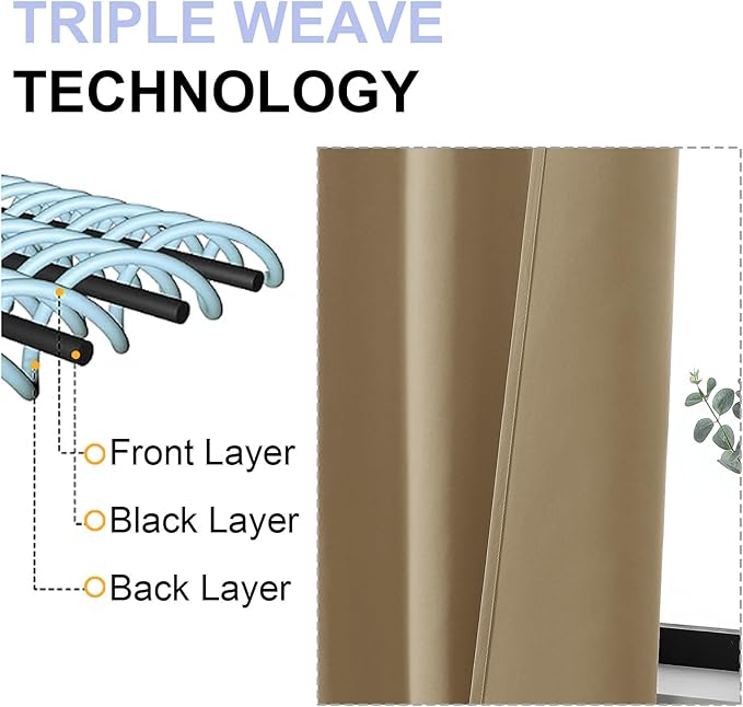 Simplebrand Ava Blackout Curtains for Patio 108 Inches Long 2 Panels Set, Solid Thermal Insulated Room Darkening Rod Pocket Window Treatment Curtains Blackout Drapes, W50 x L108 Inch, Taupe