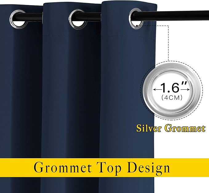 NICETOWN Blackout Curtains and Drapes for Living Room - Thermal Insulated Solid Grommet Top Blackout Panels/Draperies for Kid's Room/Bedroom (Navy, 1 Pair, 80 x 84 Inch)