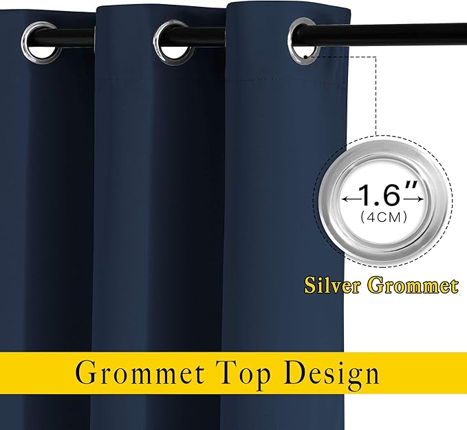 NICETOWN Navy Blue Blackout Curtains for Living Room, Window Treatment Thermal Insulated Room Darkening Grommet Drapes Sound Dampening for Bedroom, 2 Panels, W37 x L72