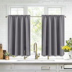 DWCN Short Grey Blackout Curtains for Small Window, Thermal Insulated Energy Saving Room Darkening Curtains for Kitchen/Bedroom (W42 x L36 inch, Set of 2 Panels, Top of Rod Pocket)