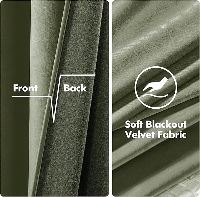 MIULEE Velvet Curtains Sage Green 52 x 108 Inch Length Set of 2