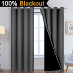 Yakamok Dark Grey Full Shade Curtain Panels, Heavy Duty Lined Curtains 84 Inches Long, Thermal Insulated Room Darkening Curtains with Black Liner for Bedroom(52" Width Each Panel, Dark Gray, 2 Panels)