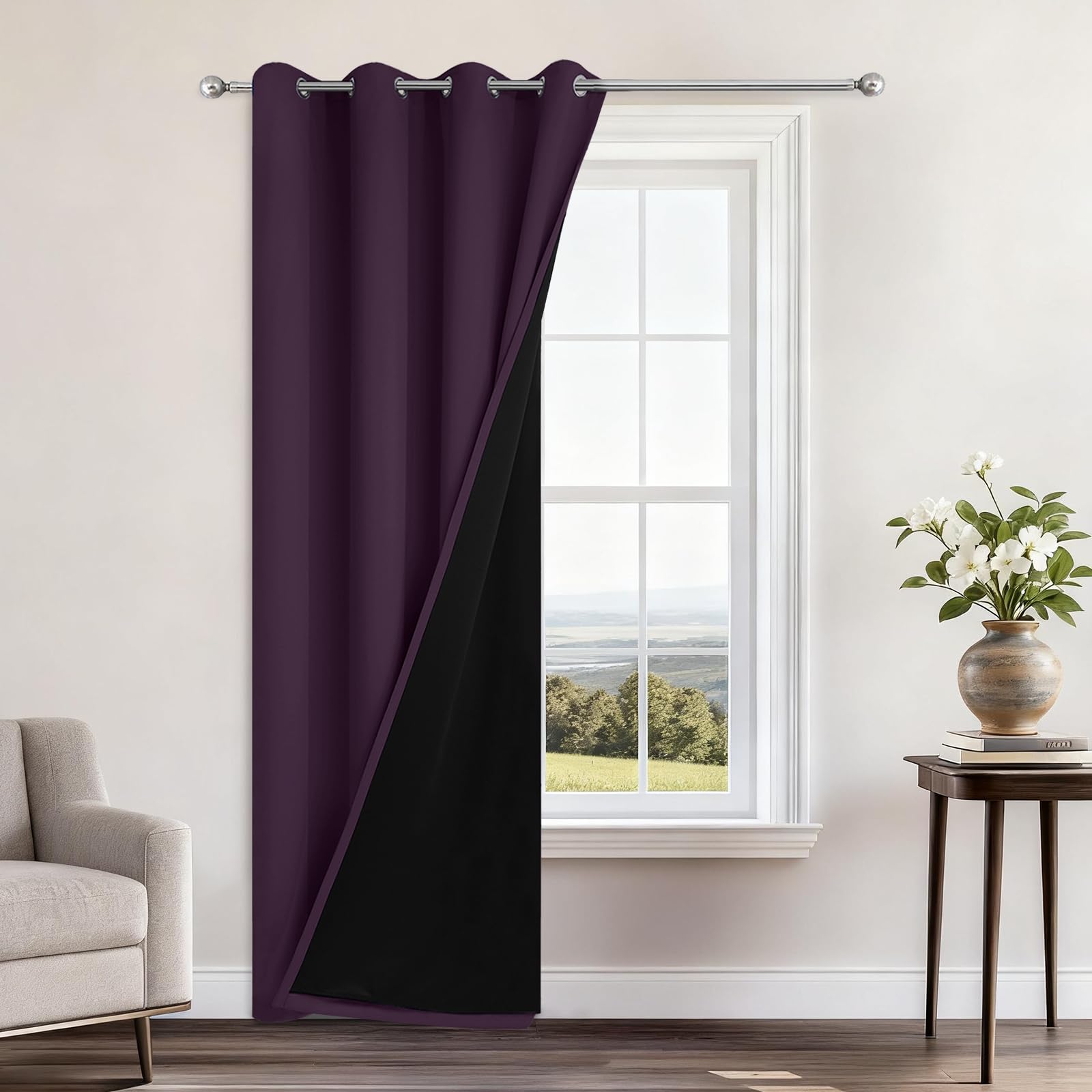 Yakamok Purple 100% Blackout Curtains 84 Inches Long for Bedroom, 1 Panel