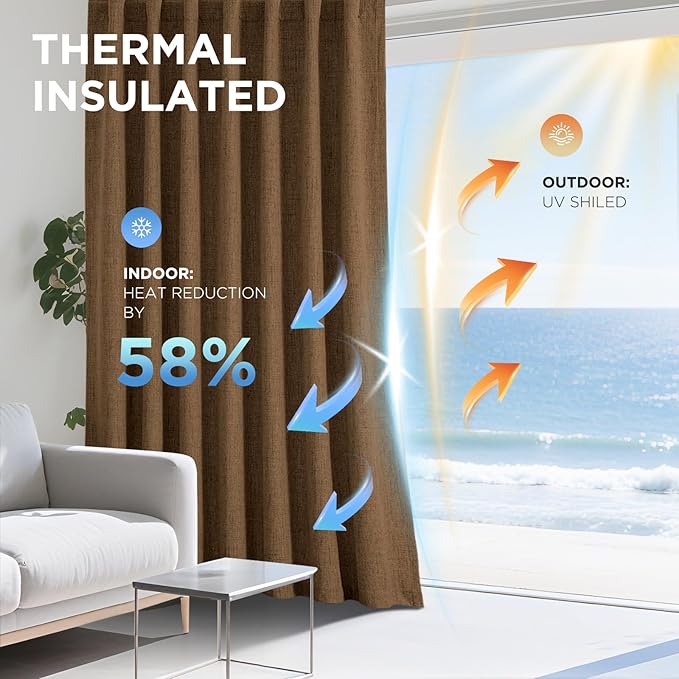 Joydeco Blackout Curtains for Bedroom - 100% Light Blocking 2 Panels Cappuccino Drapes 66"W x 108"L, Thermal Insulated Room Darkening Curtains, Linen Textured for Living Room, Rod Pocket & Back Tabs