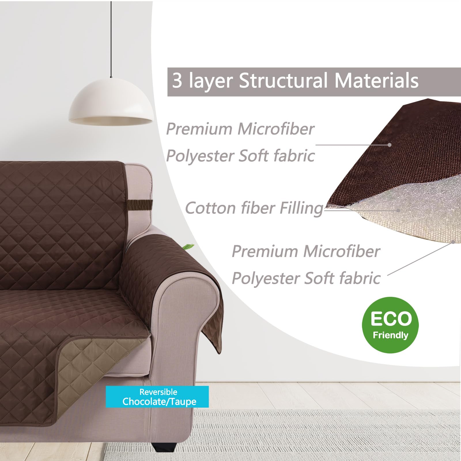 U-NICE HOME Large Sofa Cover Reversible Couch Cover, Chocolate/Taupe