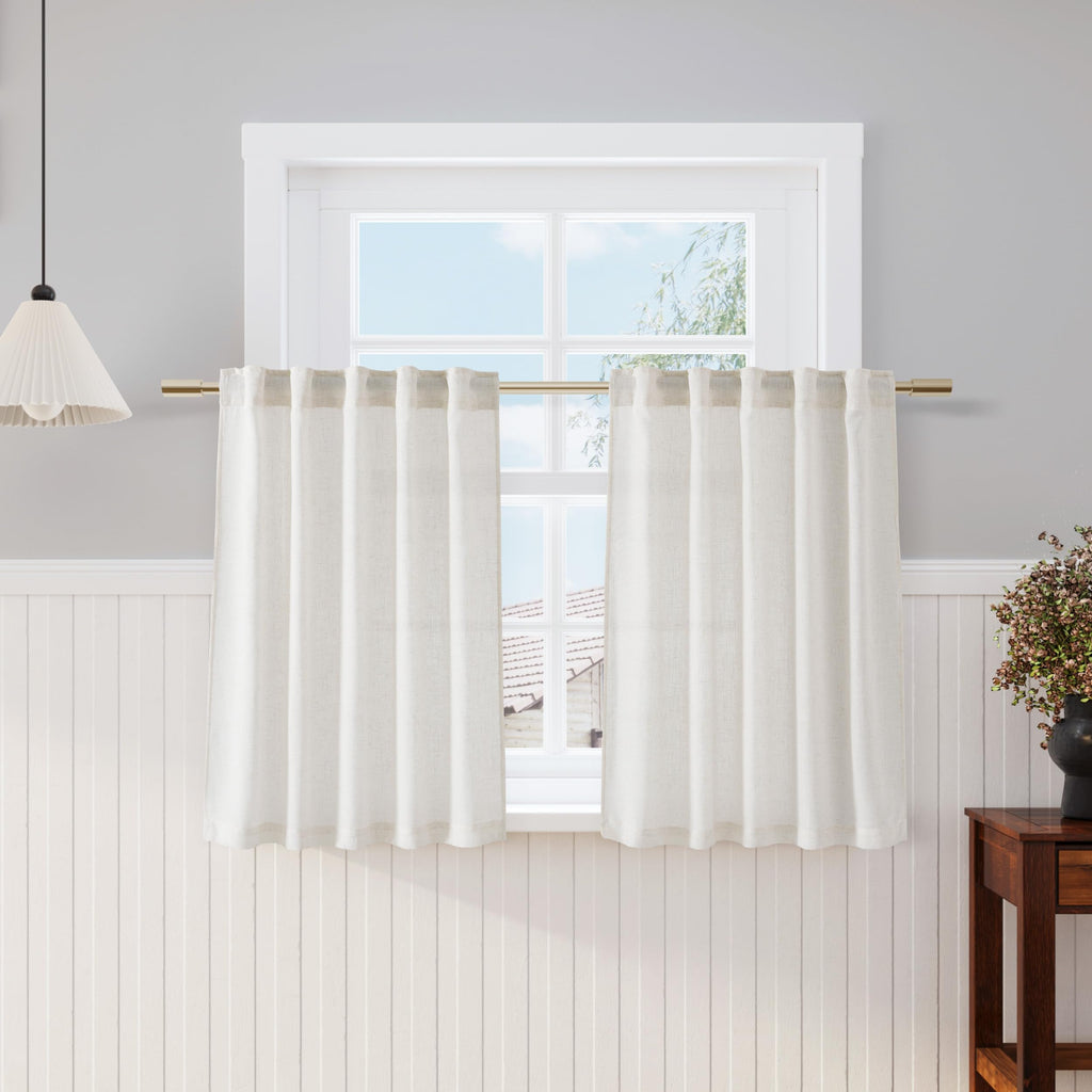 Nanspring Cream Kitchen Curtains 36 Inch Length 2 Panels Set Linen Blend Back Tab Privacy Light Filtering Cafe Curtains Modern Neutral Short Tier Curtain for Small Window Bathroom RV Camper 36x36