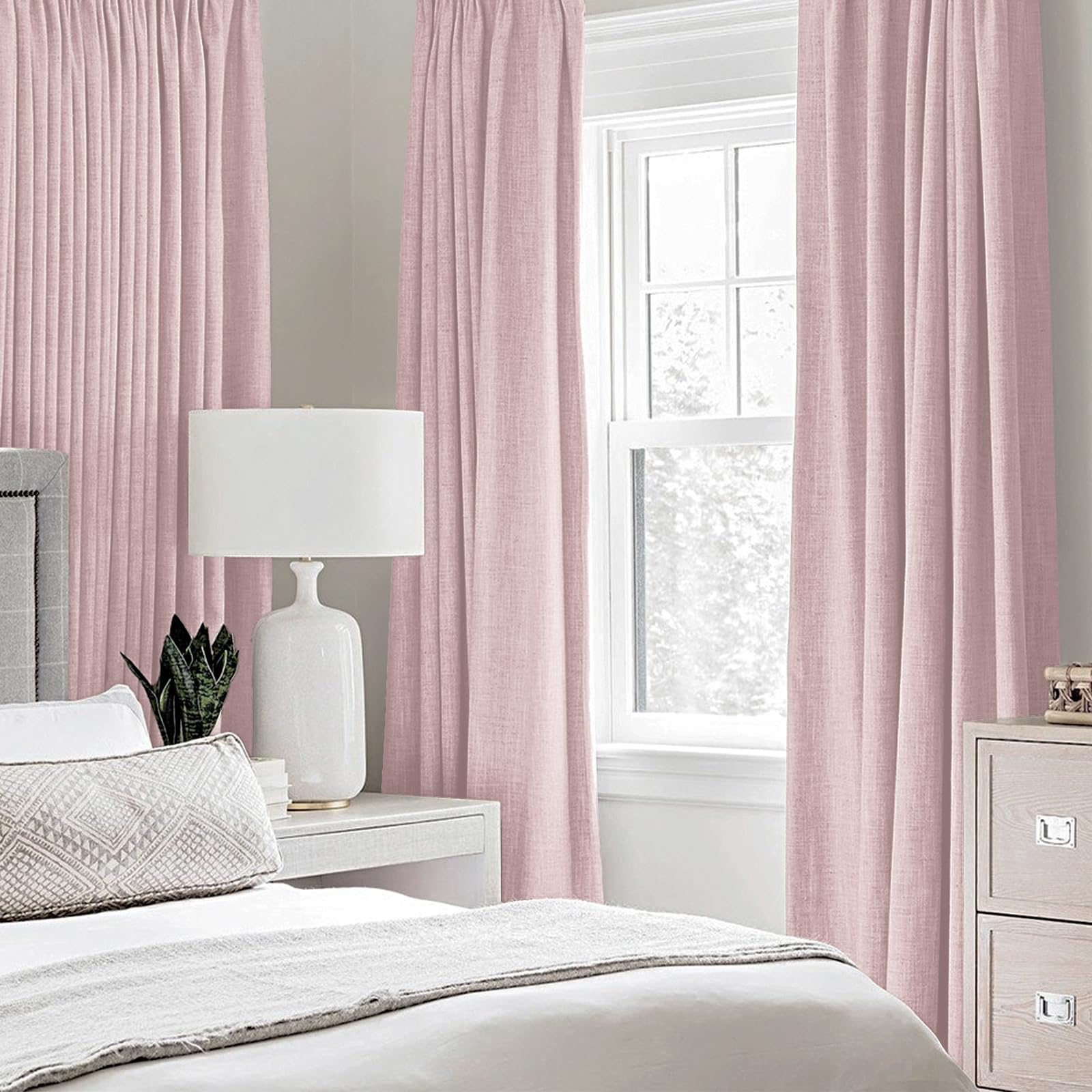 MIULEE 100% Blackout Linen Curtains for Bedroom 52x90 Inches Pink