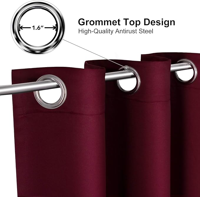 ChrisDowa Blackout Curtains 102 Inches Long 2 Panels Set for Living Room, Grommet Thermal Insulated Room Darkening Curtains for Bedroom (Burgundy Red, 52 x 102 Inch)