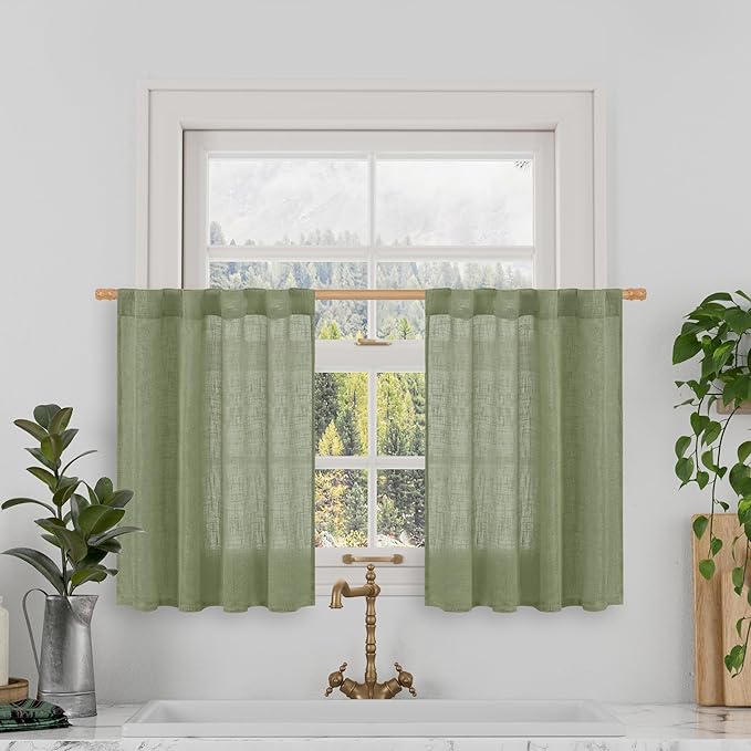 LAMIT Short Linen Window Curtains 30 Inches Long 2 Panels 34 x 30 Inch