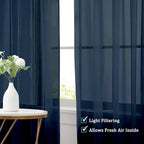 Chyhomenyc Navy Blue Sheer Valances for Windows - Light Filtering Small Kitchen Curtains, Rod Pocket Short Top Window Treatment Decor for Living Room Bathroom Basement, 42Wx16L inches, 2 Panels