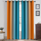 Yakamok Ombre Orange and Blue Curtains for Bedroom, Gradient Room Darkening Curtains, Grommet Thermal Insulated Light Blocking Window Drapes/Curtain for Living Room,52 x 84 Inch,2 Panels