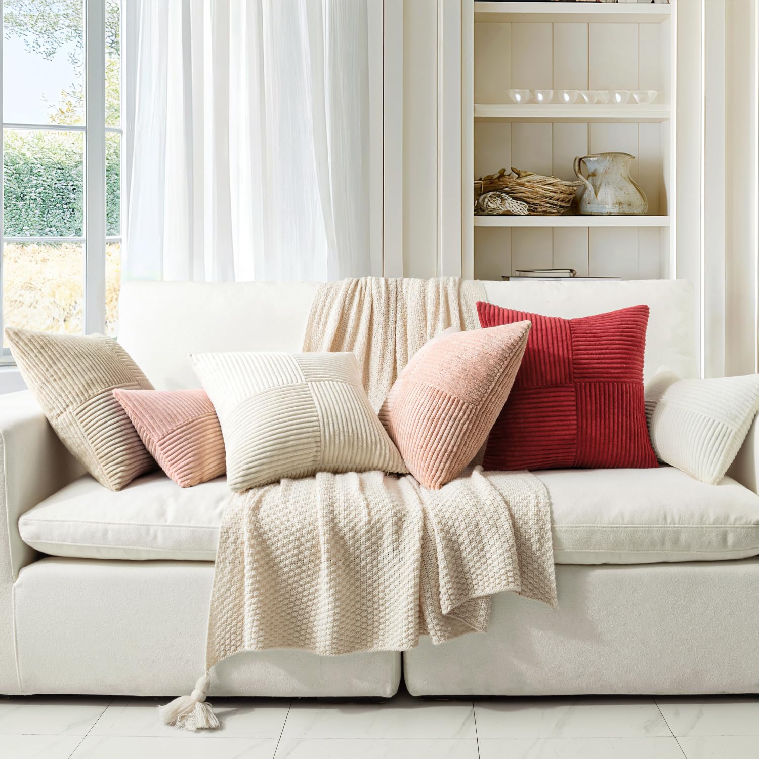 MIULEE Cream White Decorative Lumbar Throw Pillow Covers 14x24 Inch 2 Pack