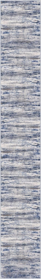 KOZYFLY Modern Abstract Washable Long Rug Runner 2.6x18 Hallway Rug Runner Non-Slip Soft Stair Runners, Grey-Blue Striped 18 feet Runner Rug for Kitchen Entryway Bathroom Laundry Room Foyer