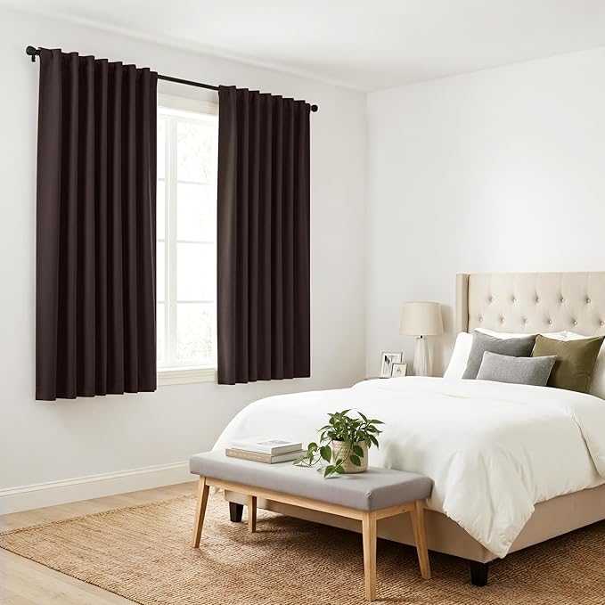 Pony Dance Blackout Curtains Thermal Insulated Window Treatment Panels Room Darkening Shade Drapes for Living Room Back Tab/Rod Pocket Bedroom Draperies, 34 x 63 Inch, Brown, 2 Panels