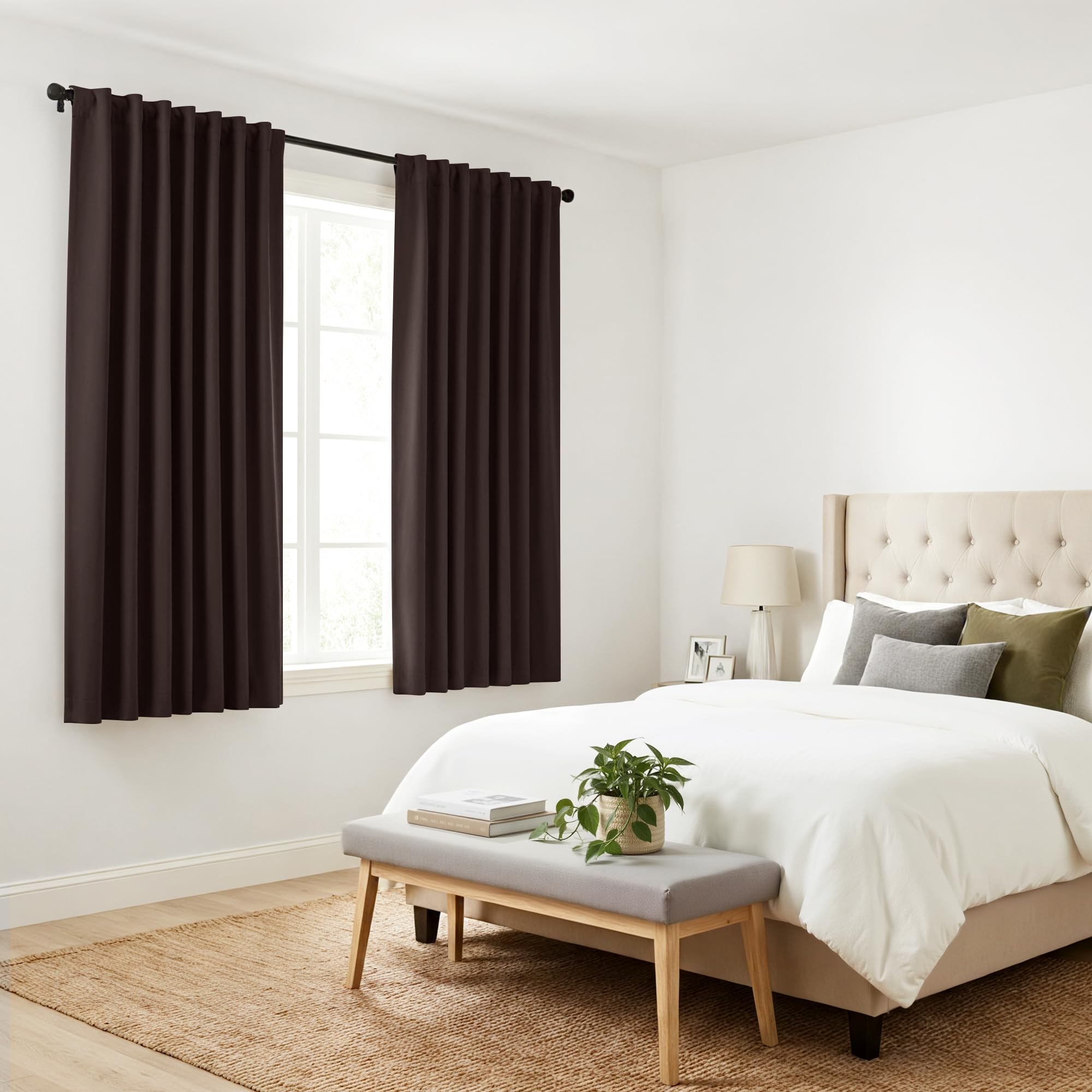 PONY DANCE Brown Blackout Curtains 2 Panels for Living Room 63 inch Long