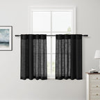 Nanspring Short Linen Curtains 36 Inch Length for Kitchen Windows Over Sink Black Privacy Panels Back Tab and Rod Pocket Neutral Curtains for Cafe/Basement 26 x 36 Inch,2 Panels