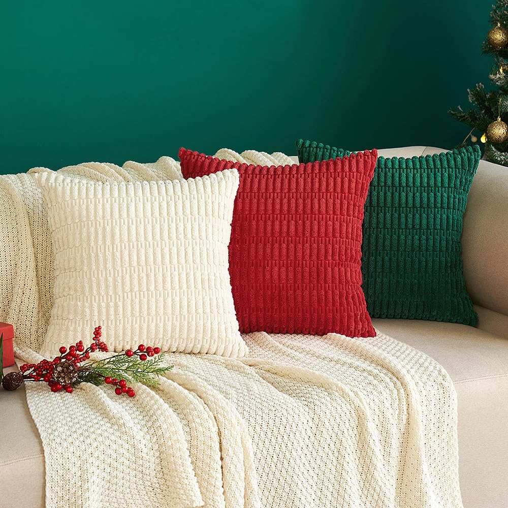 MIULEE Corduroy Decorative Throw Pillow Covers 12x12 Cream White Pack of 2